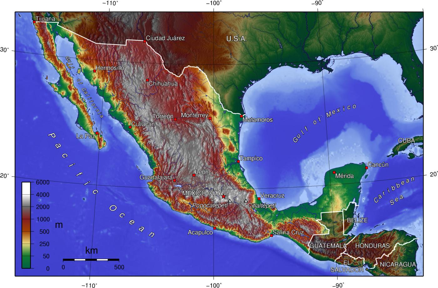 México Altitud Mapa 