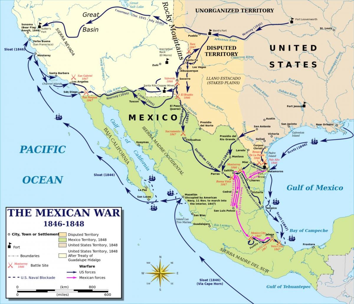 mapa de la guerra en méxico mapa