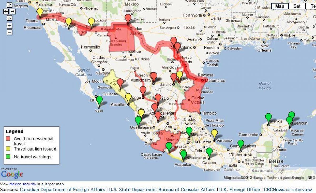 Conjunto de chinchetas para mapa de viajes Mapa mundial Mapa de EE. UU. -   México