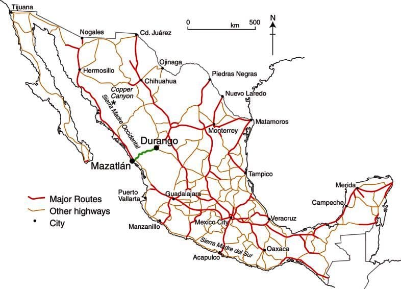 mexicana mapa de carreteras de peaje