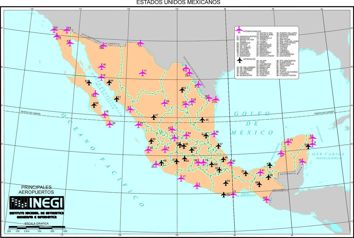 mapa de aeropuertos de México