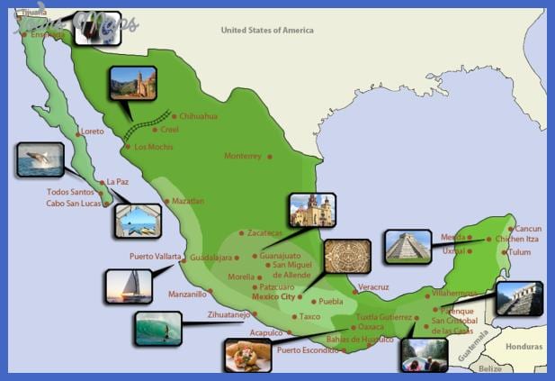 mapa de los destinos turísticos de México
