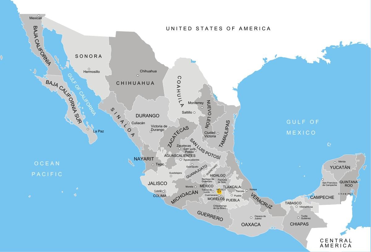 mapa de México departamentos