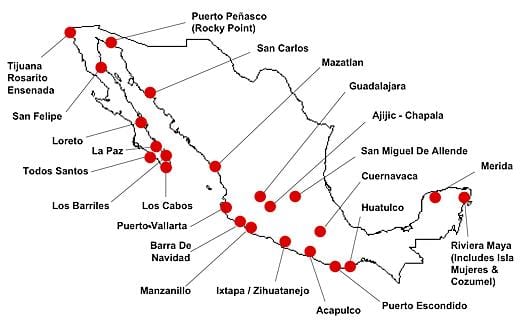 mapa de destinos de México