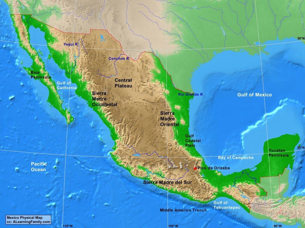 mapa de México accidentes geográficos