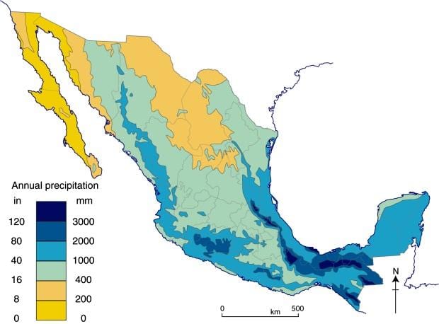 mapa de México de la lluvia