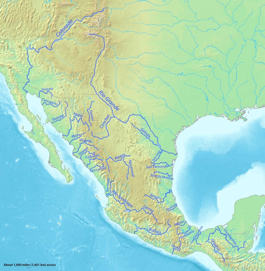 mapa de los ríos en México