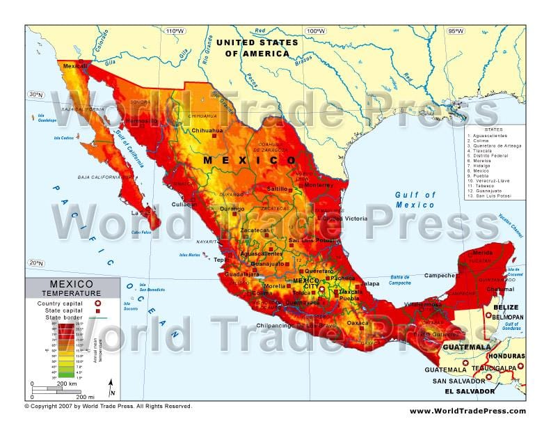 mapa de México de la temperatura