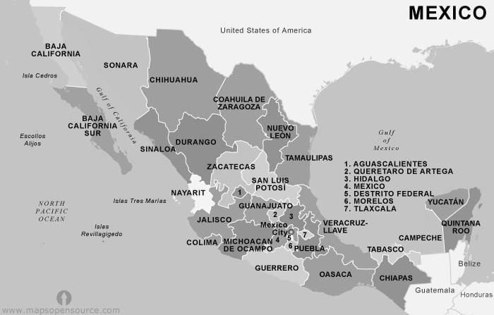 mapa de México en blanco y negro