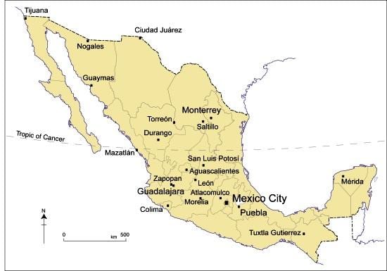 mapa de las principales ciudades de México