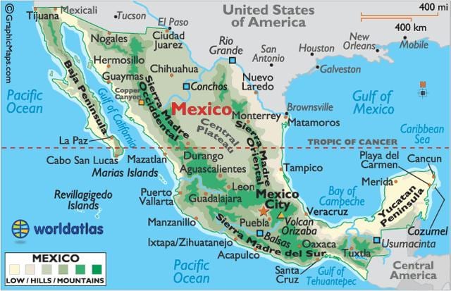 Mapa de montañas de méxico