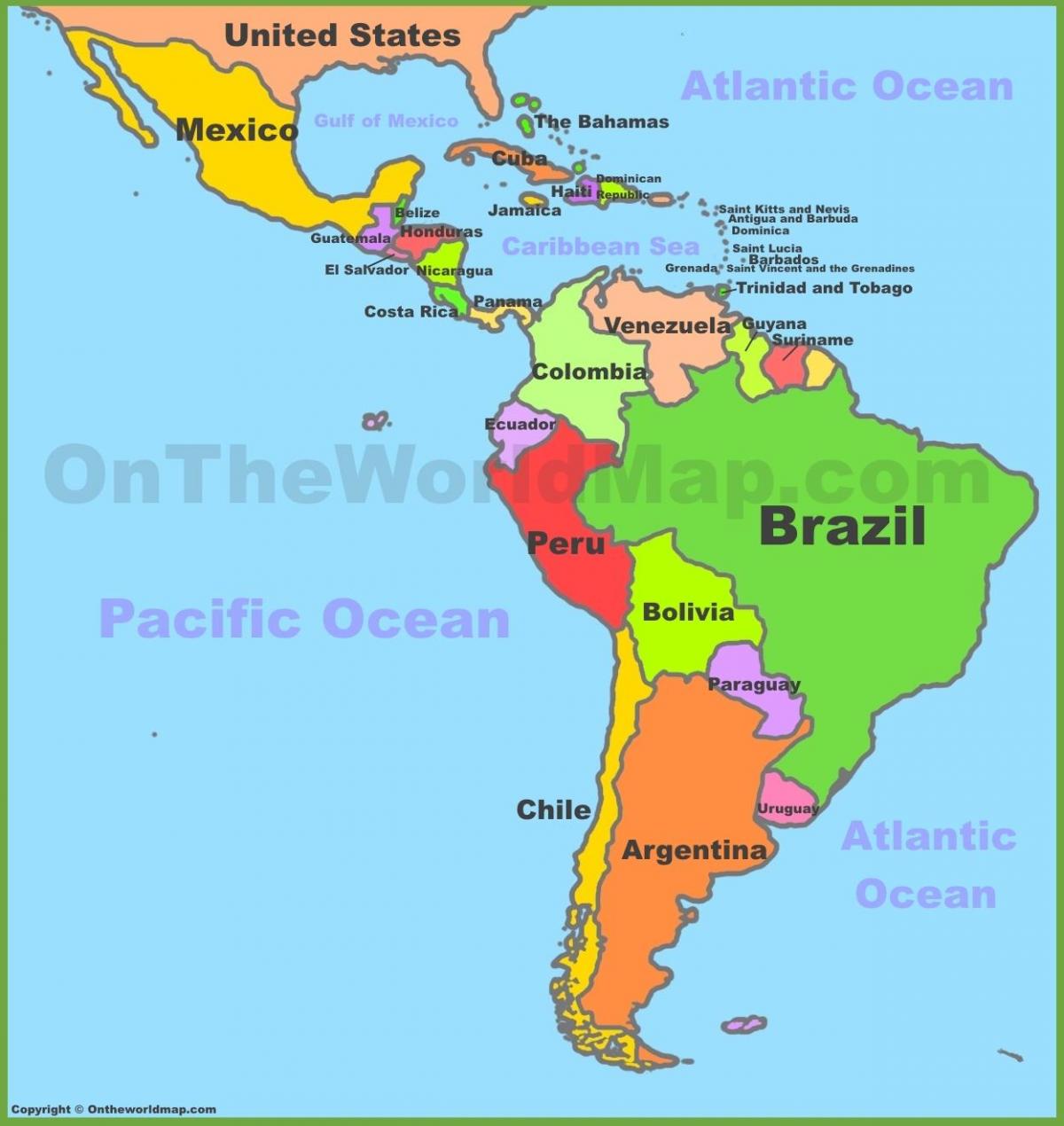 México y américa del sur mapa