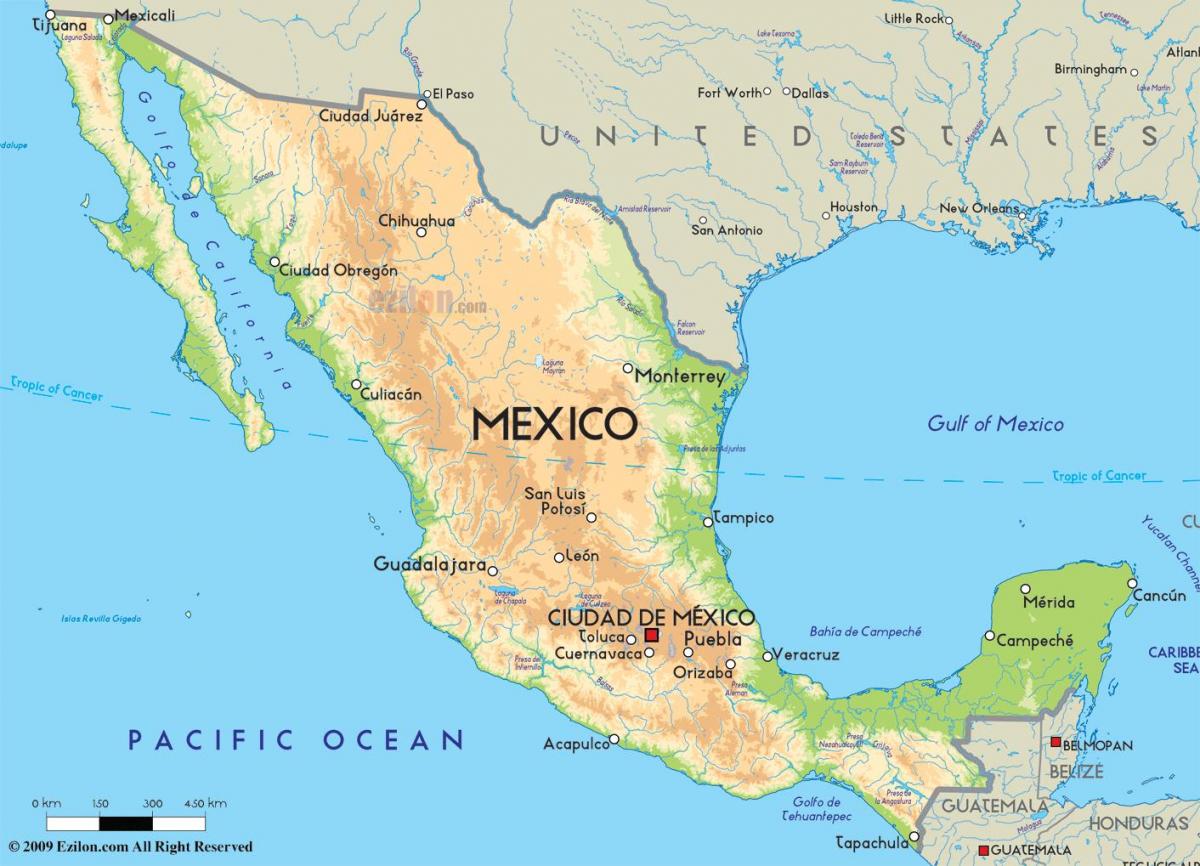 mapa de México y estados unidos