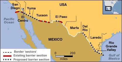 mapa de la frontera con méxico