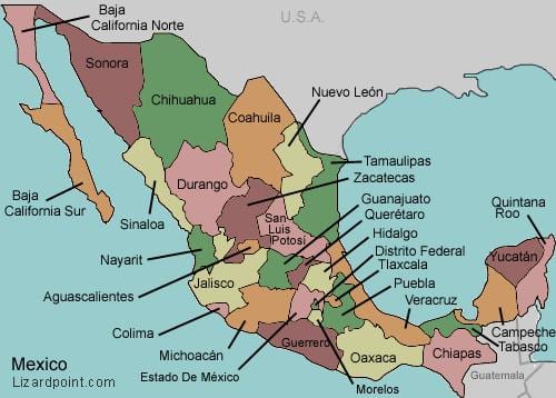 mapa de los estados de México