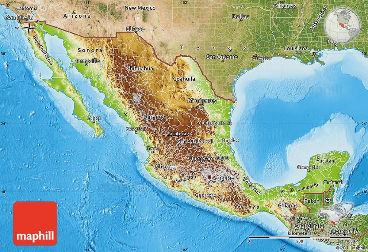 México mapa de ayuda mapa en relieve de México América Central América