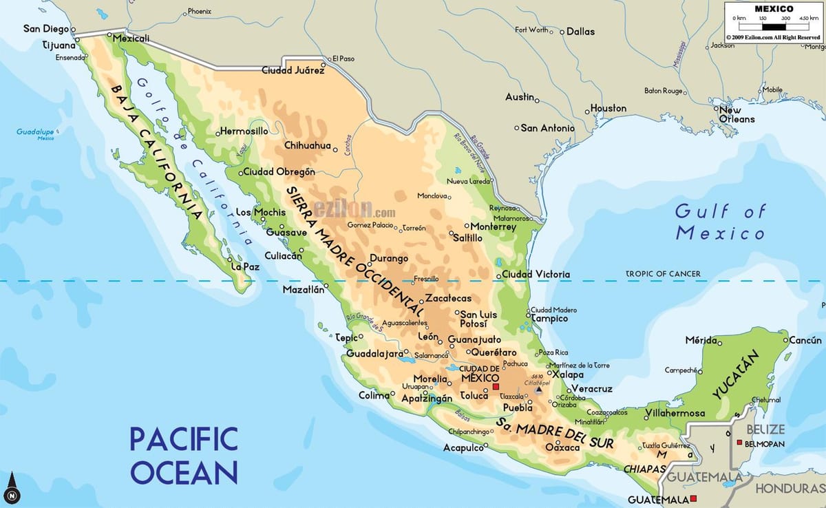 mapa de montañas de México
