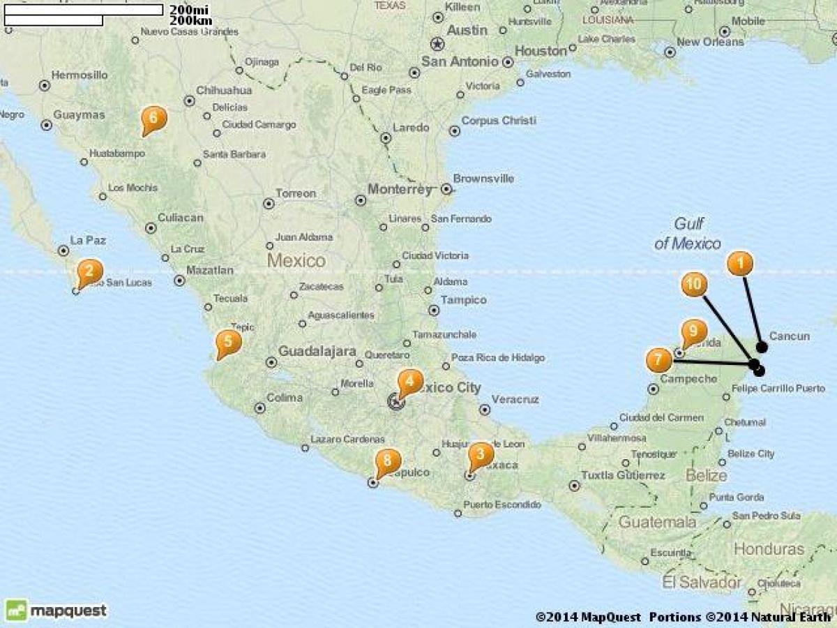 mapa de lugares de vacaciones en México