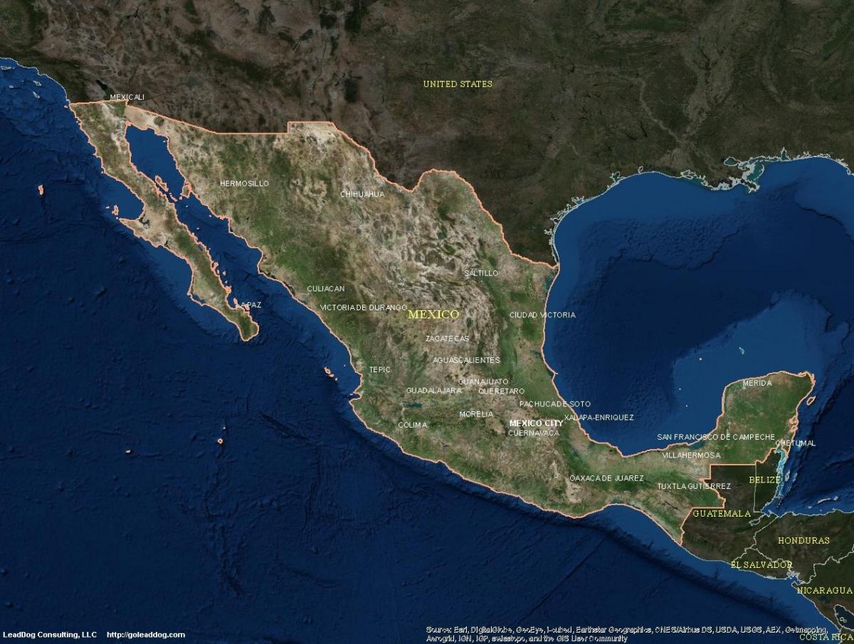 México mapa satélite mapa Satélite de México (América Central América)