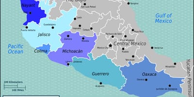 Mapa de la costa del pacífico de México
