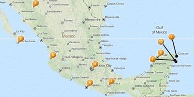 Mapa de lugares de vacaciones en México