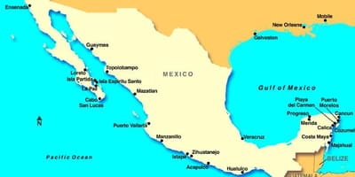 Mapa de puertos de cruceros de México