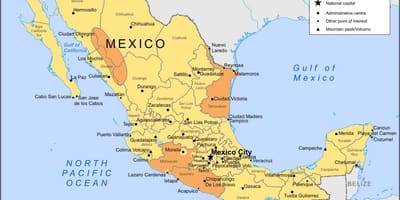 Mapa de la costa occidental de México