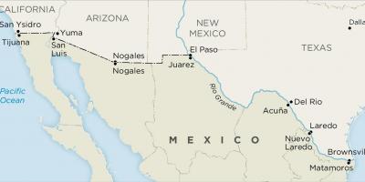 Nos frontera entre México y mapa