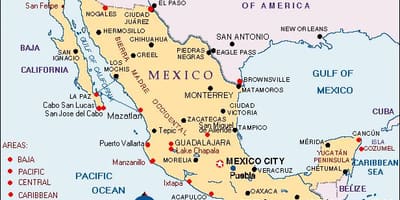 Mapa de México, lugares de vacaciones
